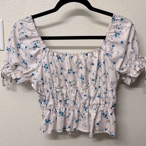 Floral Blouse with Bows on Sleeves